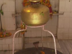 CU TD Golden pot and burning flower incense / Haridwar, Uttarakhand, India Stock Footage