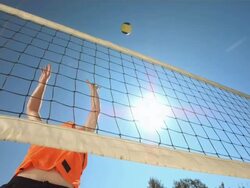 HD Super Slow-Mo: Volleyball Player Making A Jump Serve Stock Footage