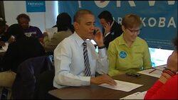 Obama visits his campaign headquarters in Chicago and calls voters Instructional Video