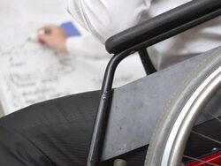 HD: Disabled Executive Drawing Graph During Presentation Stock Footage