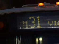 CU of the sign on the M31 bus Stock Footage