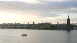 4K: Stockholm Town Hall at dusk Stock Footage