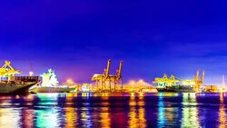 Bangkok Shipyard Working at Dusk Time Lapse Stock Footage