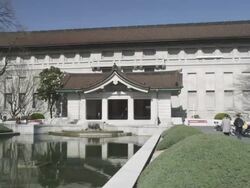 WS PAN View of Tokyo national museum with background people/ Tokyo, Tokyo-To, Japan Stock Footage