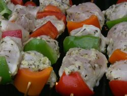 Chicken kebab. Healthy food. Family event, cookout. Stock Footage