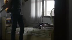 Young man traveler in the hostel Stock Footage