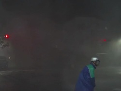 Strong Hurricane Winds Rip Through City At Night Stock Footage