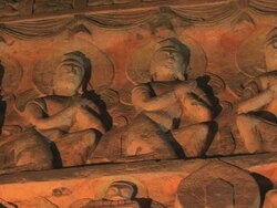 MS PAN Shot of several small Buddha sutra carving figures at Yungang Grottoes / Datong, Shanxi Province, China Stock Footage