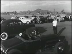 Montage: 1950s hot rod drag strip Stock Footage