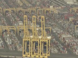 WS AERIAL View of shipping containers yard / Dubai  Stock Footage