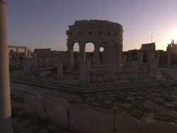 WS PAN Walls and stone columns of roman ruins of Leptis Magna / Al Khums, Al Khums District, Libya Stock Footage