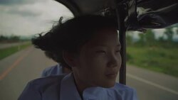 M/S Myanmar teenage girl in the school bus Stock Footage