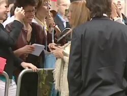 JK Rowling signing autographs at the premiere of Harry Potter and the Prisoner of Azkaban. News Clip