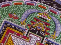 CU PAN Monk making mandala in Kopan Monastery / Kathmandu, Central, Nepal Stock Footage