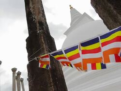 MS Thuparama Dagoba, first dagaba built in Sri Lanka after introduction of Buddhism, contains collarbone of Buddha / Anuradhapura, North Central Province, Sri Lanka Stock Footage