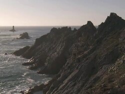 WS Rock with La Pointe du Raz at lighthouse La Vieille / Plogoff, Brittany, France Stock Footage