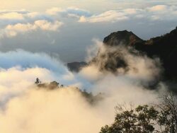 WS View of clouds over mountains / Santo Antao, Cape Verde Stock Footage
