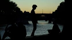 couple shape on paris bank Stock Footage