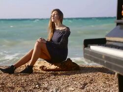 thoughtful girl on the beach Stock Footage