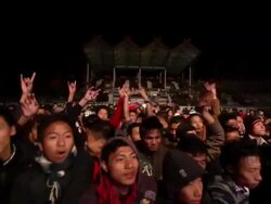 MS Shot of audience enjoying popular music concert / Kohima, Nagaland, India Stock Footage