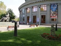 Yerevan, the Armenian National Academic Theatre of Opera and Ballet after Alexander Spendiarian, and the statue of Aram Khachaturian  Stock Footage