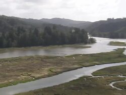 WS AERIAL PAN View of Suislaw River / Oregon, United States Stock Footage
