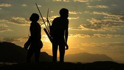 bushmen at sunset Stock Footage