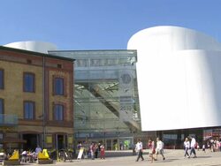 Stralsund Harbor Promenade with the Public Aquarium Ozeaneum Stock Footage