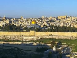 MS PAN Shot of Old city from Mt. of olives with old cityl / Jerusalem, Judea, Israel Stock Footage