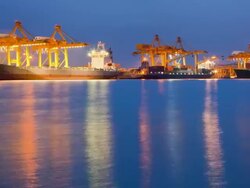 Bangkok Shipyard Working at Dusk Time Lapse Stock Footage