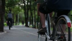 joggers, bicyclists on bike path road in Central Park Stock Footage
