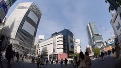 Abstract blurred background of Pedestrians cross at Shibuya Crossing with Fish-Eye Lens effect, Tokyo, Japan Stock Footage
