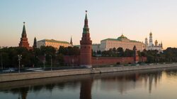 Kremlin churches and towers from Moscow River Bridge, Moscow, Russia, Europe - Time lapse Stock Footage