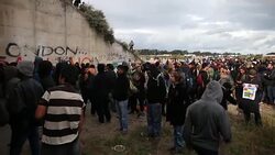 Demonstrators outside the Calais 'Jungle' Camp. Stock Footage
