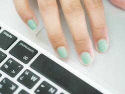 Hand laptop touchpad Stock Footage