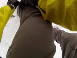 POV of a skier skiing on a snow covered mountain in the winter. - Model Released - HD Stock Footage