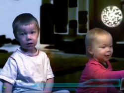 children play hologram computer game Stock Footage