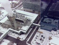 WS Hot smoke escaping chimney and crossroad / Minneapolis, Minnesota, United States Stock Footage