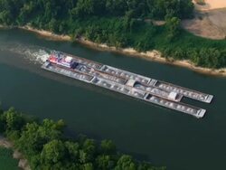 Aerial Tugboat & Barges Stock Footage