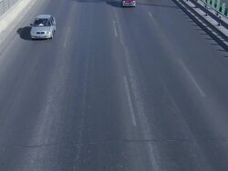 MS PANTraveling on superhighway and beijing national stadium  / Beijing, Municipality of Beijing, China Stock Footage