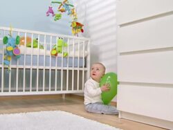 HD DOLLY: Adorable Baby Playing With The Balloon Stock Footage