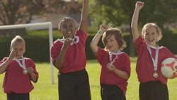 Team of soccer players celebrating Stock Footage