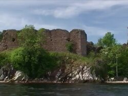 Urquhart Castle from Loch Ness Stock Footage