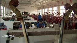 Craftsmen manufacturing new violins in factory News Clip