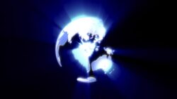 A radiant, transparent Earth spins against a dark blue background. Stock Footage