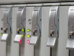 Network status flashing in dolly shot Stock Footage