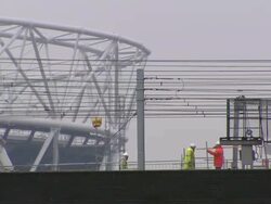 MS Shot of work in progress and worker at Olympic Park / London, United Kingdom Stock Footage