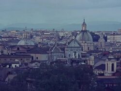 Skyline and domes of Rome from Gianicolo Hill at dawn Stock Footage