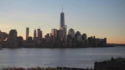 One World Trade Center and Downtown Manhattan across the Hudson River, New York, Manhattan, United States of America Stock Footage