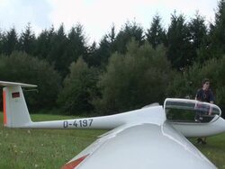 WS POV Landing sailplane / Konz-Koenen, Saar-Valley, Rhineland-Palatinate, Germany Stock Footage
